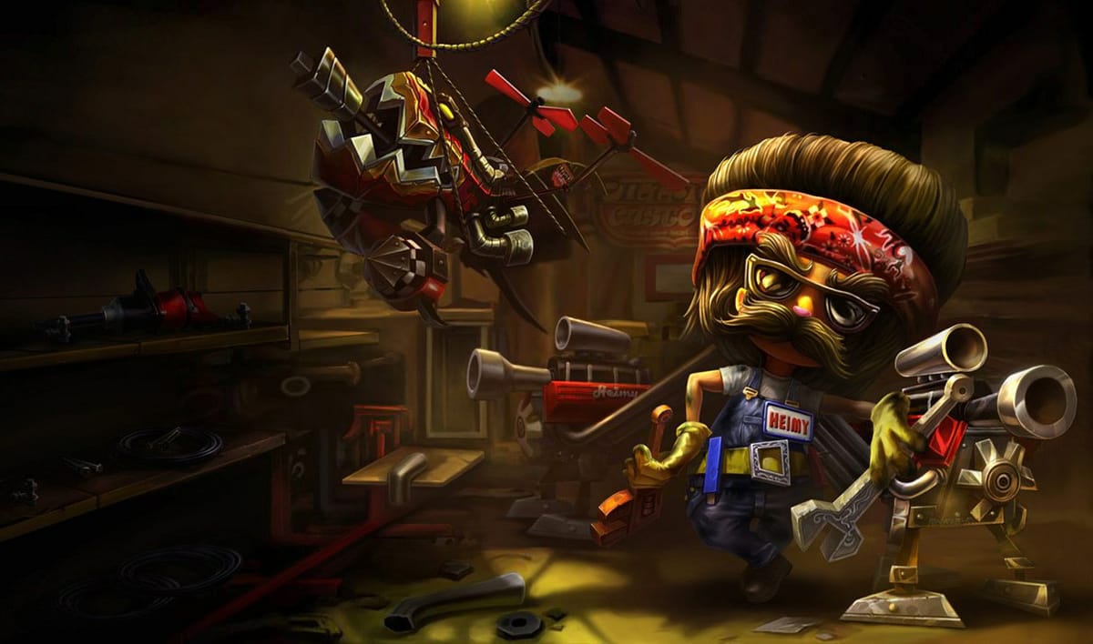 Piltover Customs Heimerdinger in his workshop, splash art