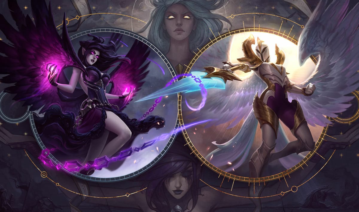 Kayle and Morgana splash art banner for the Red Post Roundup
