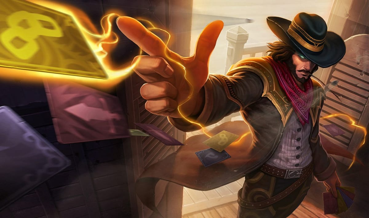 Twisted Fate splash art, illustrating knowing the enemy's every move