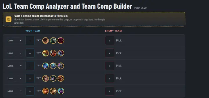 Team Comp Analyzer draft board